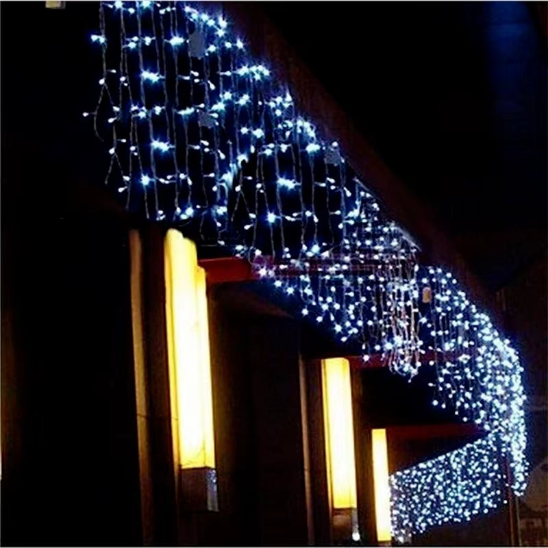 Christmas Light Waterfall LED String 8M-40M Curtain Icicle Droop 0.6M Festoon Lights for Street Garland New Year Home Decorative