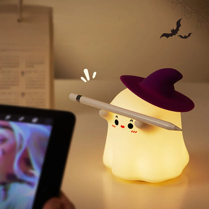 Funny Silicone Ghost Night Light Dimmable Rechargeable Nursery Nightlights beside Touch Lamp for Kids Room Halloween Decor