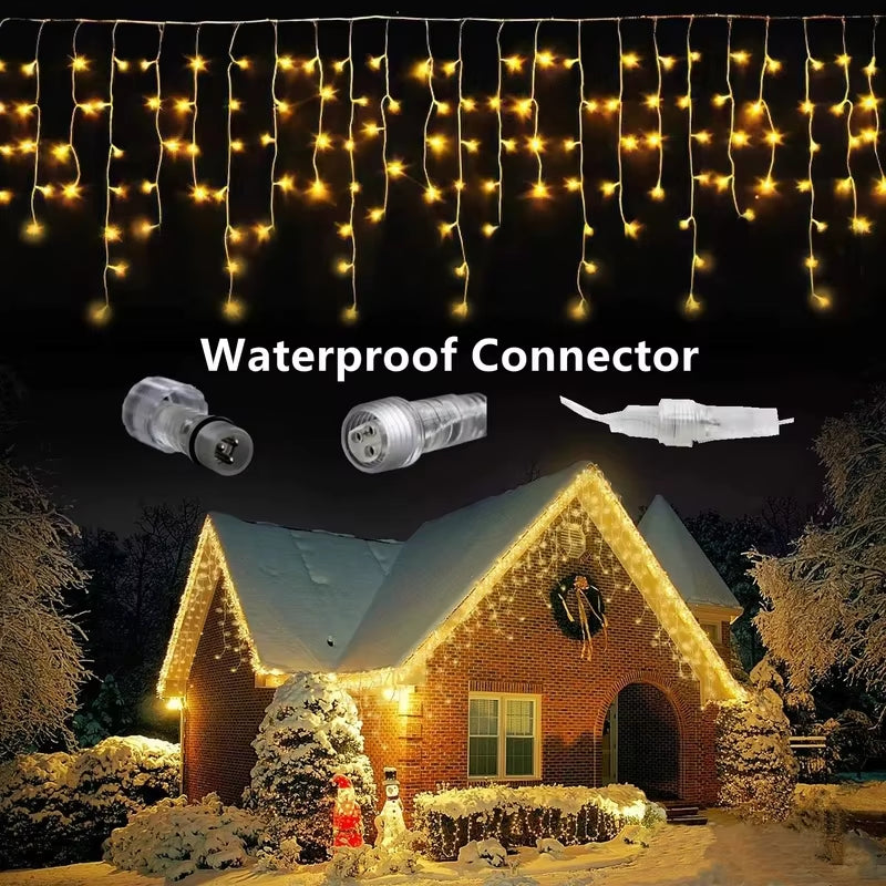 Christmas Light Waterfall LED String 8M-40M Curtain Icicle Droop 0.6M Festoon Lights for Street Garland New Year Home Decorative